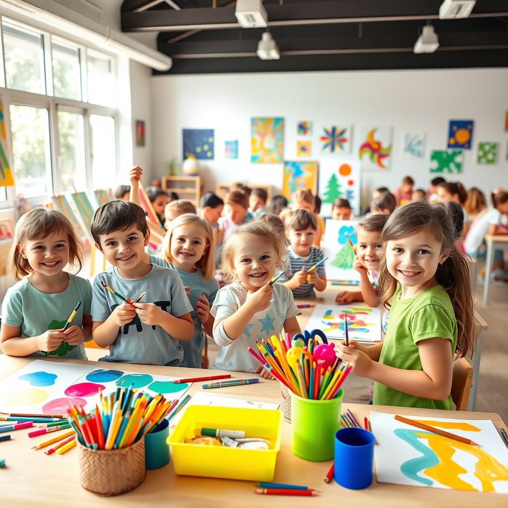 Children engaged in art class at Kidsart