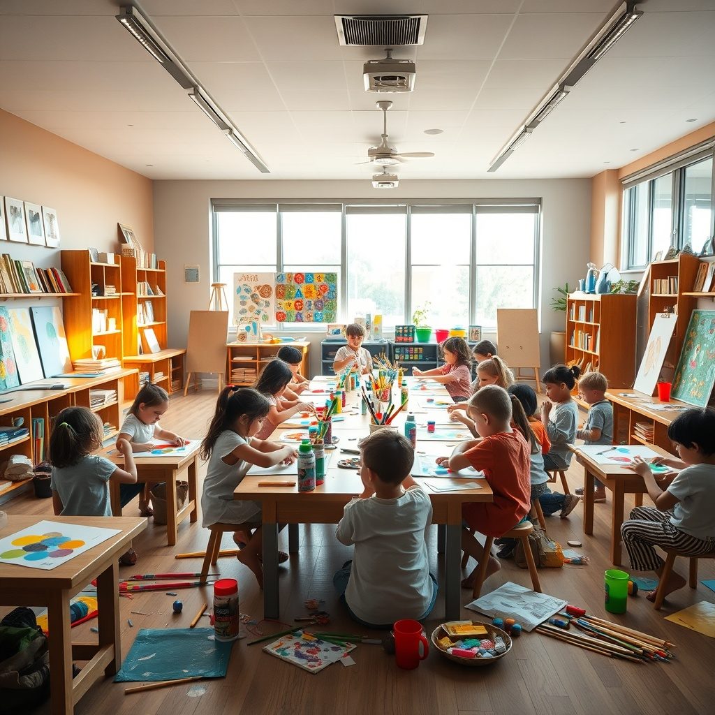 Children engaging in art activities