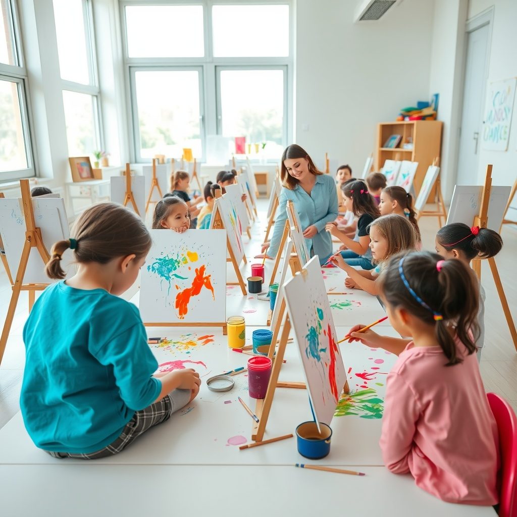 Children painting in class