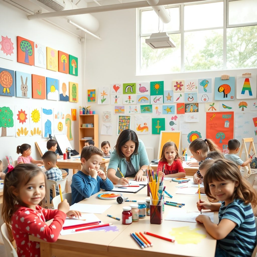 Kids engaging in art activities at Kidsart.