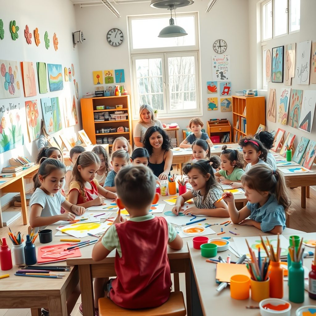 Children engaging in art activities