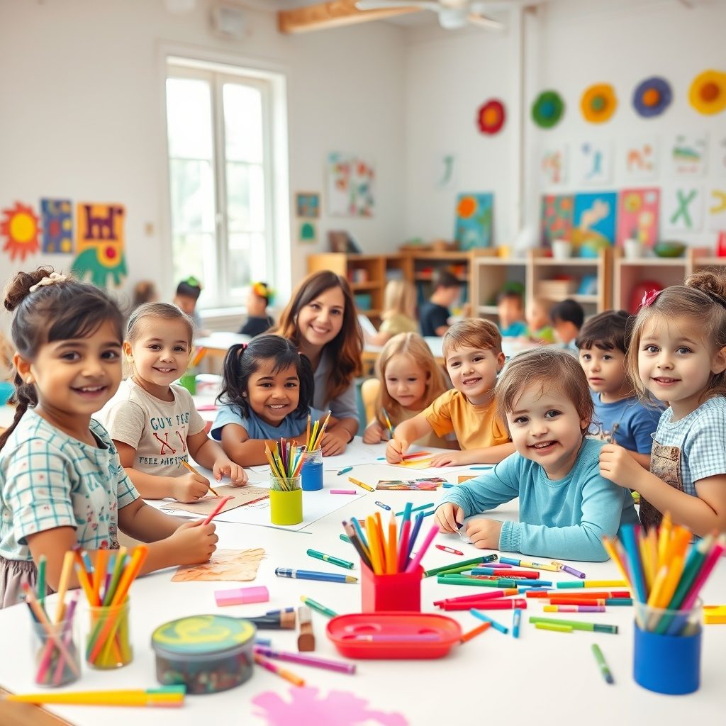Children engaged in art class at Kidsart